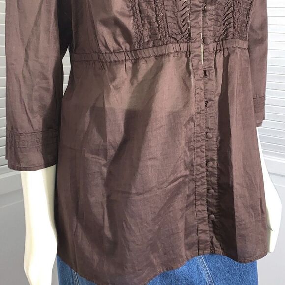Vintage Brown Semi Sheer Cotton Prairie Boho Tunic Top 1X - Picture 3 of 13